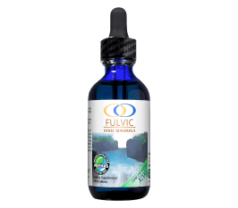 Weight loss supplement Fulvic Ionic Minerals X350 in a blue glass dropper bottle. Supports metabolism and detoxification for effective fat burning.