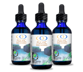 Fulvic Ionic Minerals X350 weight loss supplement in three blue dropper bottles. Boost metabolism and burn fat with this powerful mineral formula.