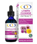 Lymph Cleanse Extract 2oz bottle and packaging featuring cold water extraction, alcohol-free, and preservative-free formula for detox support.