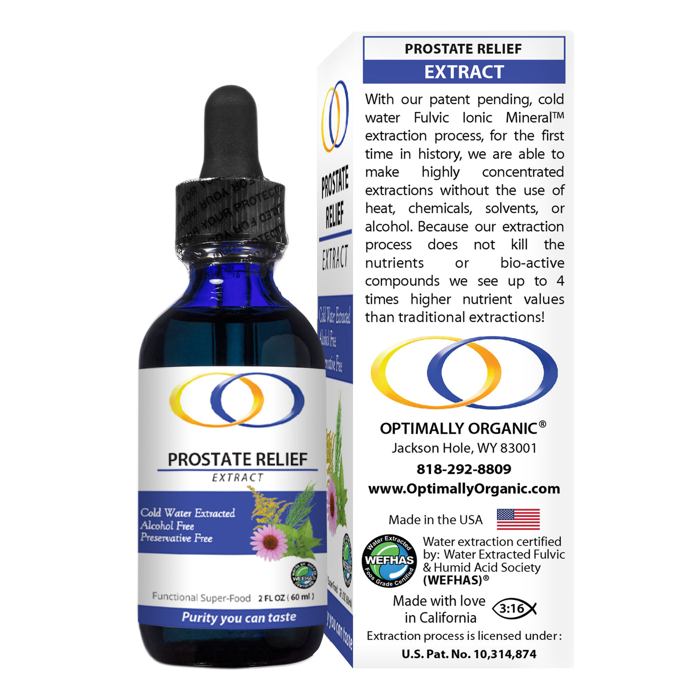 Optimally Organic Prostate Relief Extract 2oz with patented water extraction. Supports prostate health with bio-active compounds and herbal nutrients.