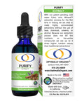 Purify Extract 2oz bottle with packaging showcasing its cold water extraction process and Fulvic Ionic Mineral benefits. Made in the USA by Optimally Organic.