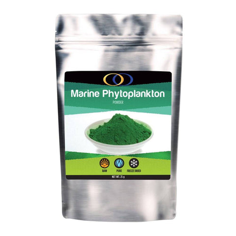 a bag of marine phyloplanton powder on a white background